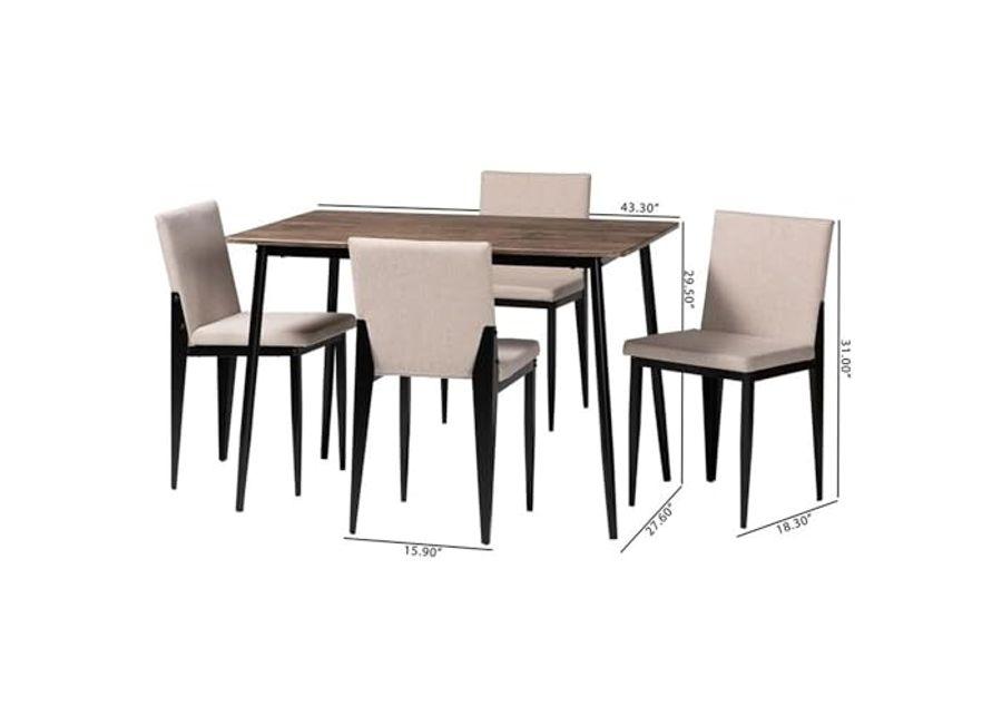 Baxton Studio Bishop Industrial Beige Fabric and Metal 5-Piece Dining Set