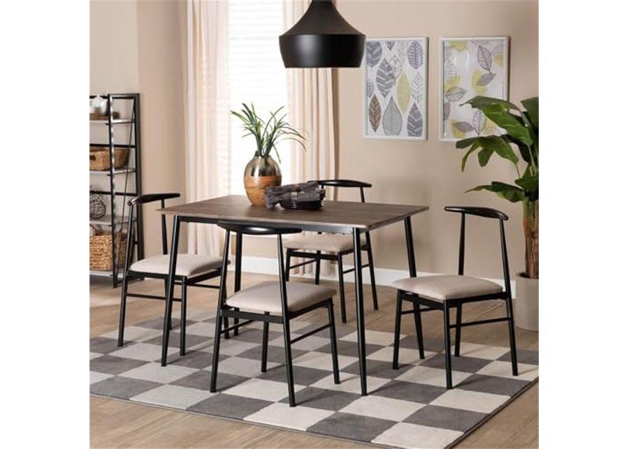 Baxton Studio Arnold Industrial Beige Fabric and Metal 5-Piece Dining Set