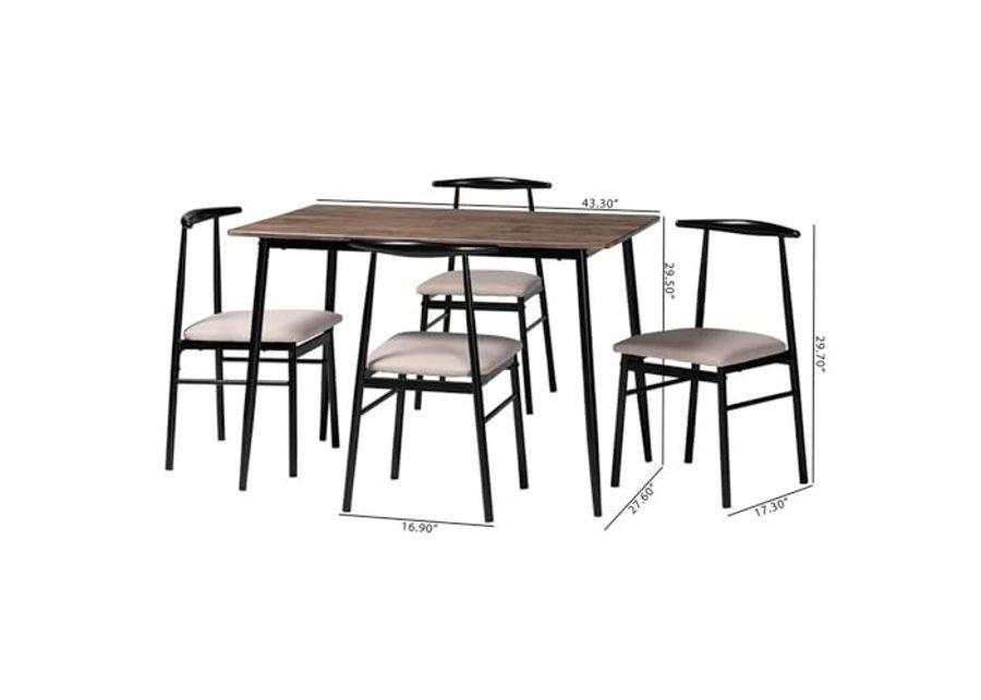 Baxton Studio Arnold Industrial Beige Fabric and Metal 5-Piece Dining Set