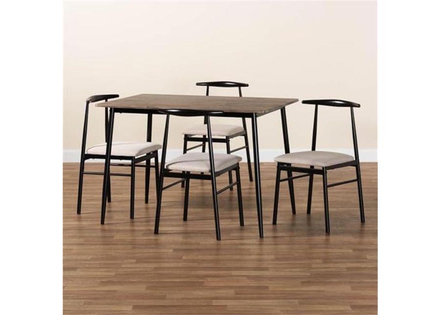 Baxton Studio Arnold Industrial Beige Fabric and Metal 5-Piece Dining Set