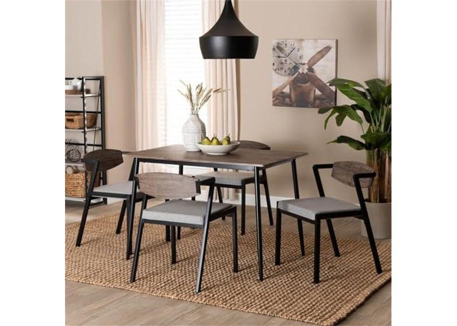 Baxton Studio Revelin Industrial Gray Fabric and Metal 5-Piece Dining Set