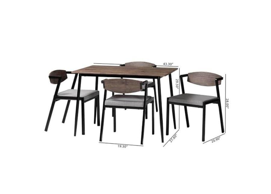 Baxton Studio Revelin Industrial Gray Fabric and Metal 5-Piece Dining Set