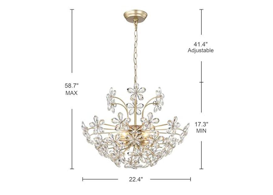 The Lighting Store Rosa 6-Light Daisy Flower Crystal Large Size Chandelier - Brushed Silver-ish Champagne