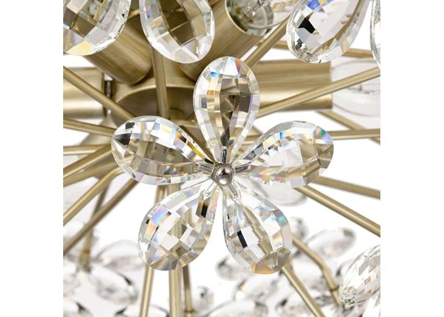 The Lighting Store Rosa 6-Light Daisy Flower Crystal Large Size Chandelier - Brushed Silver-ish Champagne