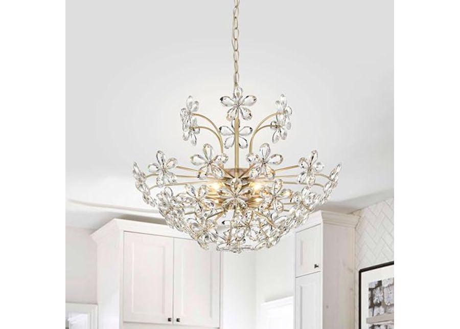 The Lighting Store Rosa 6-Light Daisy Flower Crystal Large Size Chandelier - Brushed Silver-ish Champagne