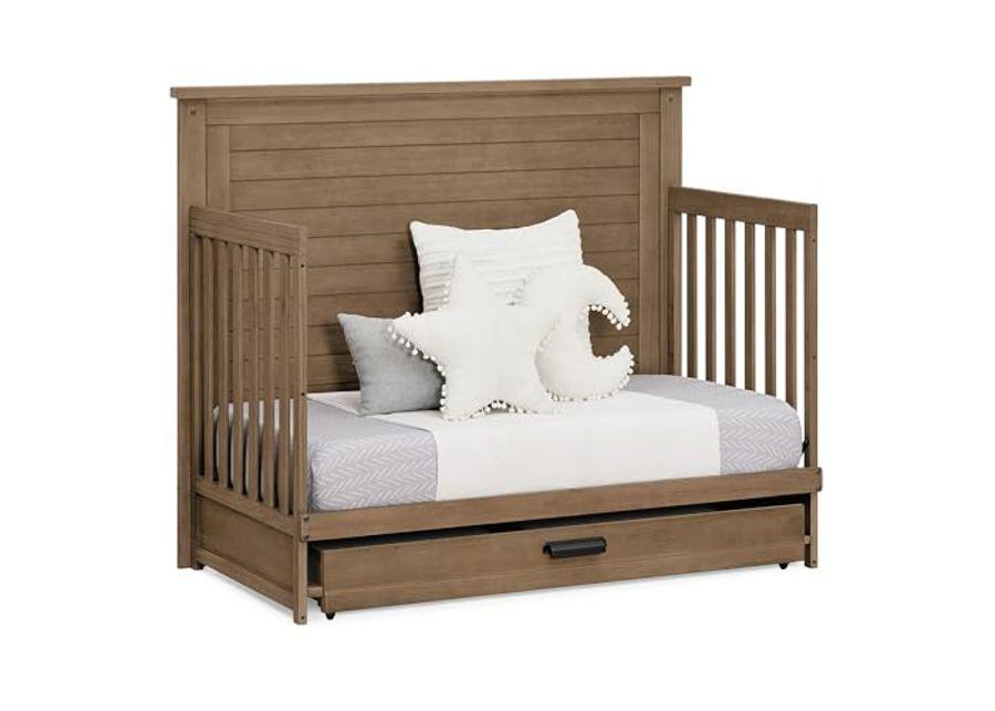 Delta Children Simmons Kids Caden 6-in-1 Convertible Crib with Trundle Drawer, Greenguard Gold Certified, Aged Oak