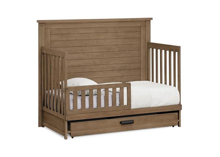 Delta Children Simmons Kids Caden 6-in-1 Convertible Crib with Trundle Drawer, Greenguard Gold Certified, Aged Oak