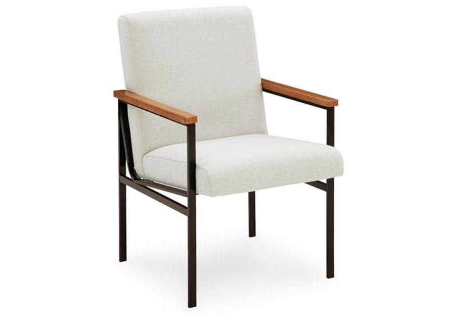 Signature Design by Ashley Dressonni Contemporary Upholstered Dining Arm Chair with Metal Frame, Set of 2, White & Black