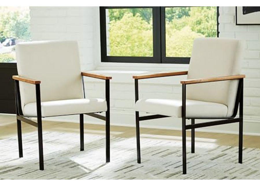 Signature Design by Ashley Dressonni Contemporary Upholstered Dining Arm Chair with Metal Frame, Set of 2, White & Black