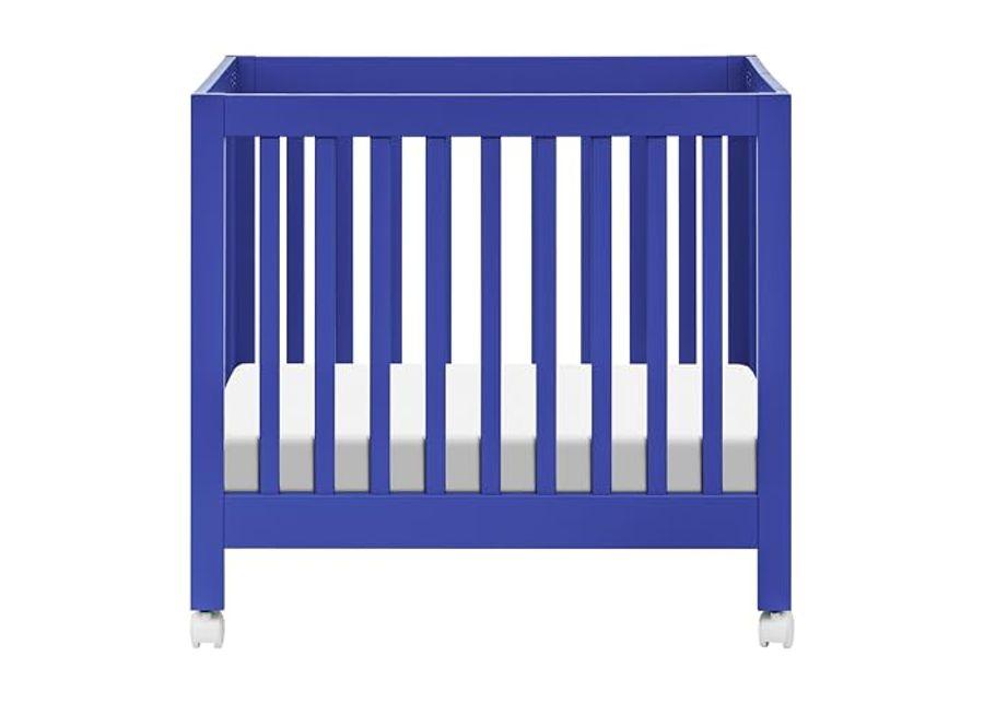 Babyletto Origami Mini Portable Crib Folding with Wheels in Cobalt, 2 Adjustable Mattress Positions, Greenguard Gold Certified