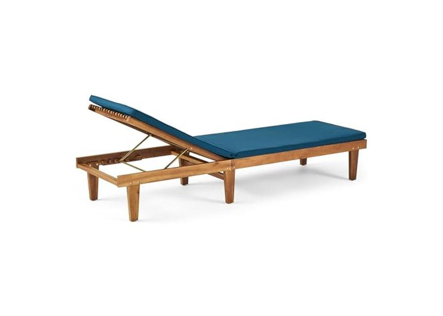 Christopher Knight Home Nadine Outdoor Acacia Wood Chaise Lounge, 78.75 "W x 23.75 "D x 1.5 "H, Blue + Teak