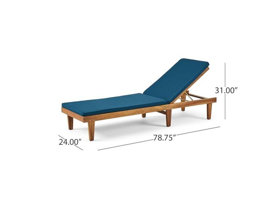 Christopher Knight Home Nadine Outdoor Acacia Wood Chaise Lounge, 78.75 "W x 23.75 "D x 1.5 "H, Blue + Teak