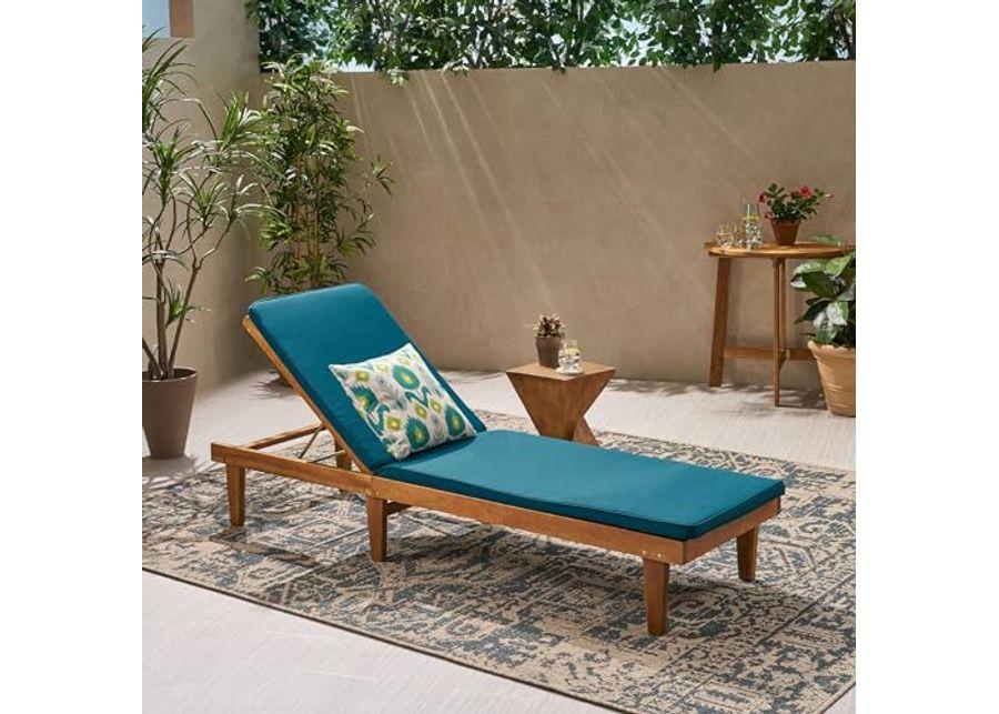 Christopher Knight Home Nadine Outdoor Acacia Wood Chaise Lounge, 78.75 "W x 23.75 "D x 1.5 "H, Blue + Teak