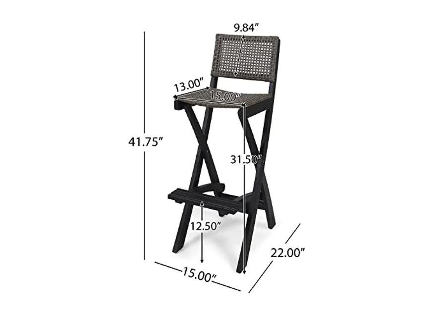 Christopher Knight Home Polaris Outdoor Acacia Wood and Wicker 5 Piece Square Bar Bistro Set, 15 "W x 22 "D x 41.75 "H, Dark Gray + Brown