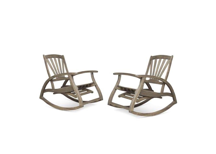 Christopher Knight Home Sunview Outdoor Acacia Wood Recliner Rocking Chairs (Set of 2), 24.75 "W x 41.75 "D x 38 "H, Gray