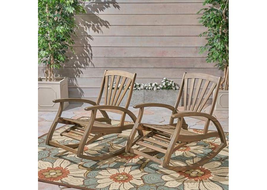 Christopher Knight Home Sunview Outdoor Acacia Wood Recliner Rocking Chairs (Set of 2), 24.75 "W x 41.75 "D x 38 "H, Gray