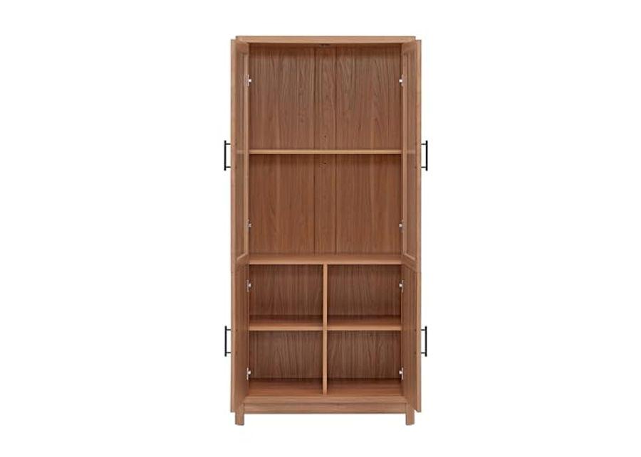 Manhattan Comfort Mid Century- Modern Jodie Bookcase with Adjustable Shelves and Tempered Glass Doors, Maple