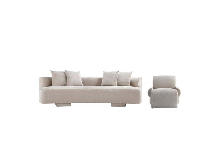 Manhattan Comfort 2- Piece Modern Verandah Chenille 112" Sofa and Accent Chair, Beige