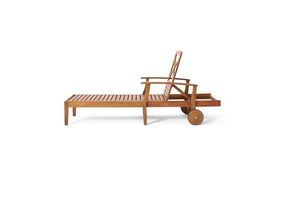 Christopher Knight Home Perla Outdoor Acacia Wood Chaise Lounge with Wheels (Set of 4), 79 "W x 30 "D x 22 "H, Teak