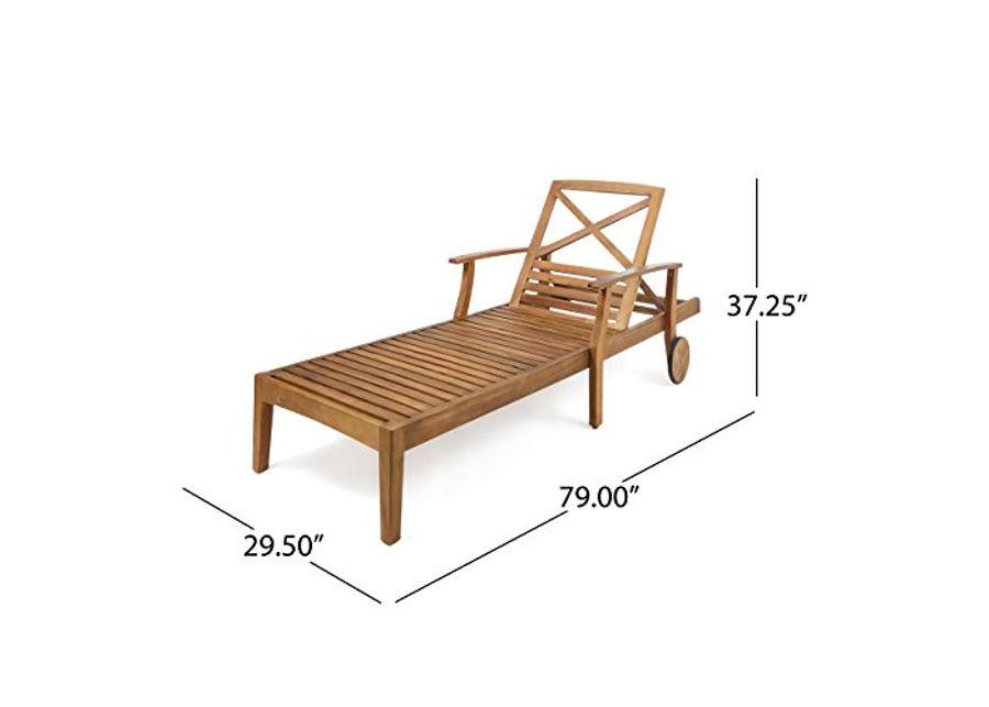 Christopher Knight Home Perla Outdoor Acacia Wood Chaise Lounge with Wheels (Set of 4), 79 "W x 30 "D x 22 "H, Teak