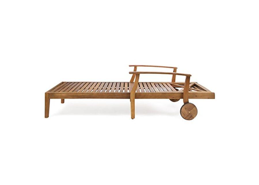 Christopher Knight Home Perla Outdoor Acacia Wood Chaise Lounge with Wheels (Set of 4), 79 "W x 30 "D x 22 "H, Teak