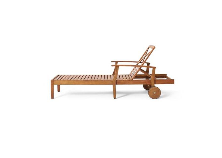 Christopher Knight Home Perla Outdoor Acacia Wood Chaise Lounge with Wheels (Set of 4), 79 "W x 30 "D x 22 "H, Teak