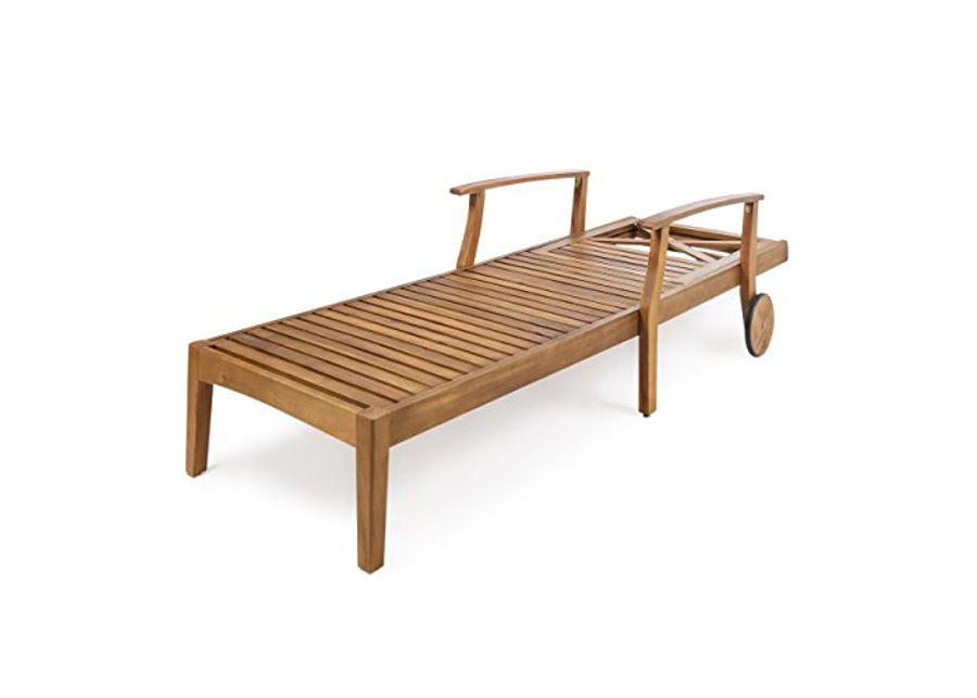 Christopher Knight Home Perla Outdoor Acacia Wood Chaise Lounge with Wheels (Set of 4), 79 "W x 30 "D x 22 "H, Teak