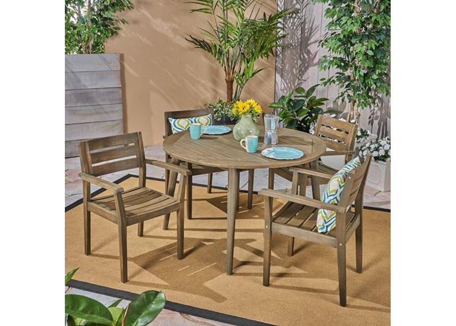 Christopher Knight Home Pag Outdoor 5 Piece Acacia Wood Dining Set, 22.25 "W x 23 "D x 33 "H, Gray