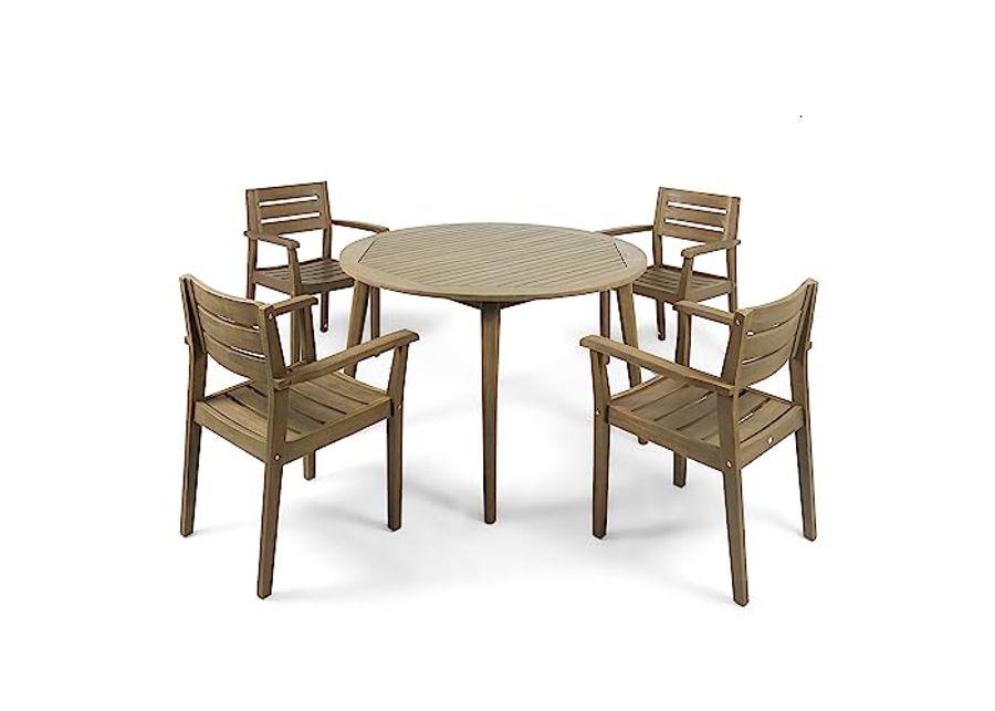 Christopher Knight Home Pag Outdoor 5 Piece Acacia Wood Dining Set, 22.25 "W x 23 "D x 33 "H, Gray