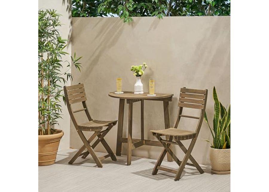 Christopher Knight Home Westmo Outdoor 2 Seater Half-Round Folding Acacia Wood Bistro Set, 15.75 "W x 20.5 "D x 33.75 "H, Gray