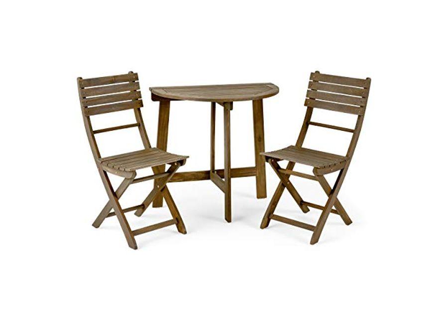 Christopher Knight Home Westmo Outdoor 2 Seater Half-Round Folding Acacia Wood Bistro Set, 15.75 "W x 20.5 "D x 33.75 "H, Gray