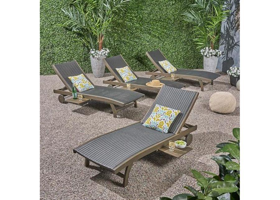 Christopher Knight Home Banzai Outdoor Wicker and Wood Chaise Lounge with Pull-Out Tray, 79.25 "W x 27.5 "D x 11.25 "H, Gray