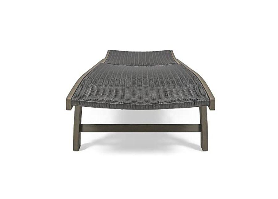 Christopher Knight Home Banzai Outdoor Wicker and Wood Chaise Lounge with Pull-Out Tray, 79.25 "W x 27.5 "D x 11.25 "H, Gray