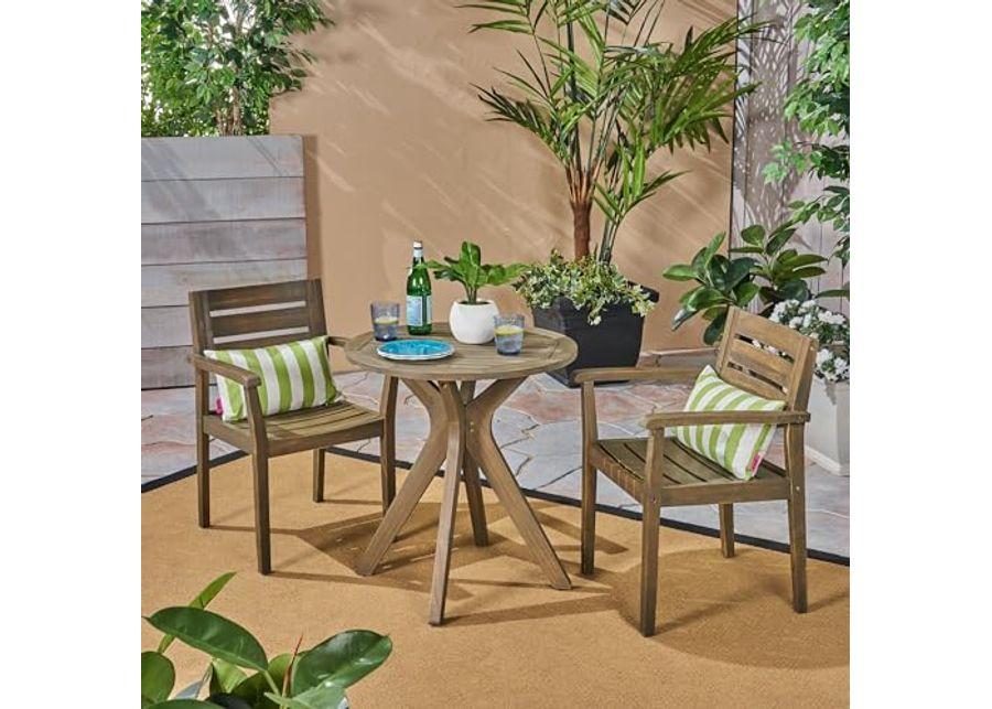 Christopher Knight Home Stamfo Outdoor 3 Piece Acacia Wood Set with Cross Legged Bistro Table, 22.25 "W x 23 "D x 33 "H, Gray