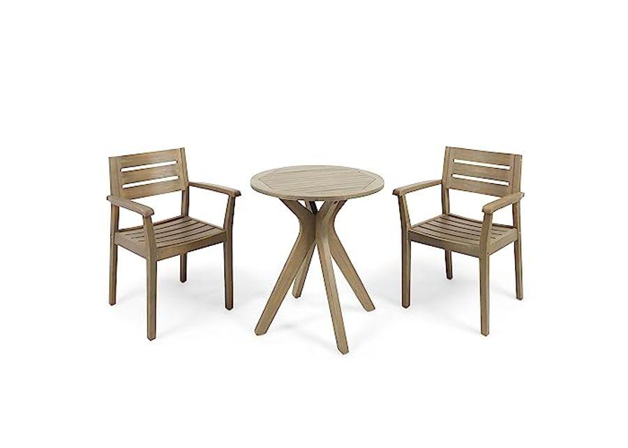 Christopher Knight Home Stamfo Outdoor 3 Piece Acacia Wood Set with Cross Legged Bistro Table, 22.25 "W x 23 "D x 33 "H, Gray