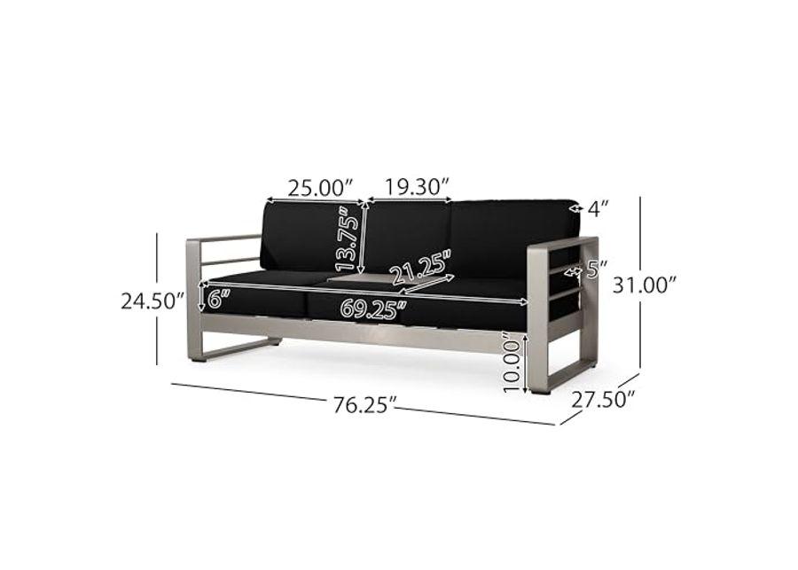 Christopher Knight Home Cape Coral Sofas, 76.25 "W x 27.25 "D x 24.5 "H, Silver + Black