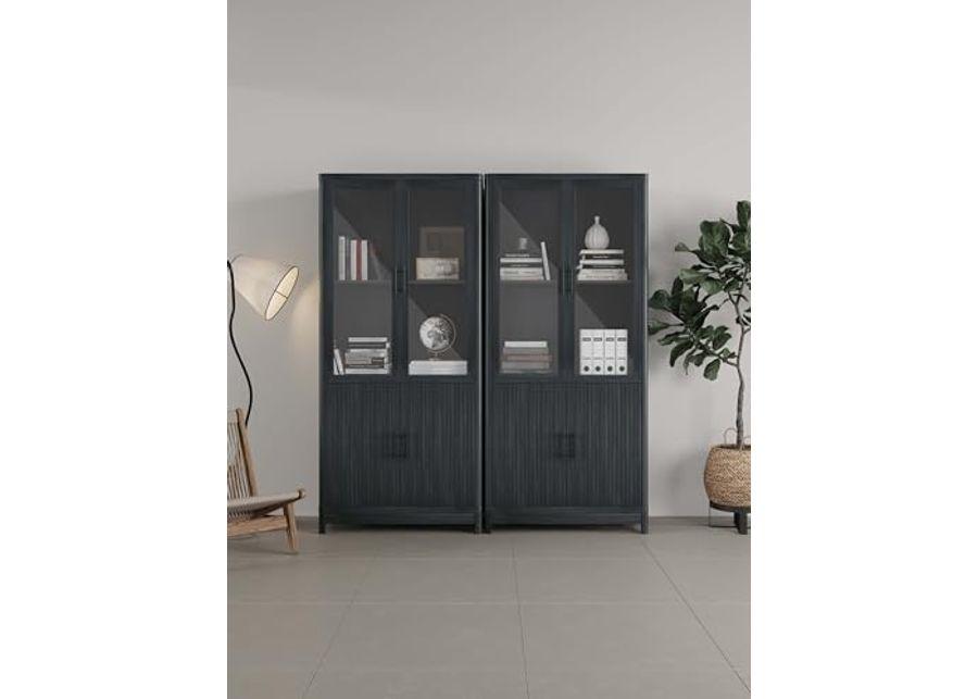 Manhattan Comfort Jodie Bookcase in Charcoal Grey - Set of 2