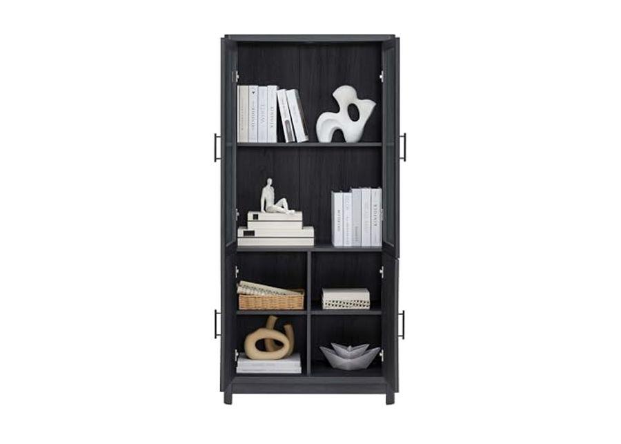 Manhattan Comfort Jodie Bookcase in Charcoal Grey - Set of 2