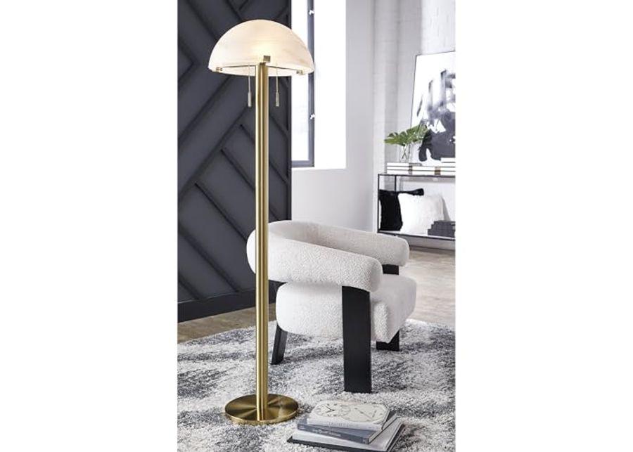 Signature Design by Ashley Tobbinsen Vintage Metal and Glass Floor Lamp with Pull Chain Switch and 2 Sockets, Metallic & White