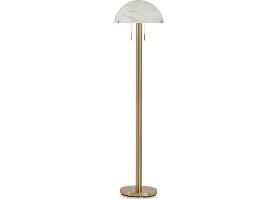 Signature Design by Ashley Tobbinsen Vintage Metal and Glass Floor Lamp with Pull Chain Switch and 2 Sockets, Metallic & White