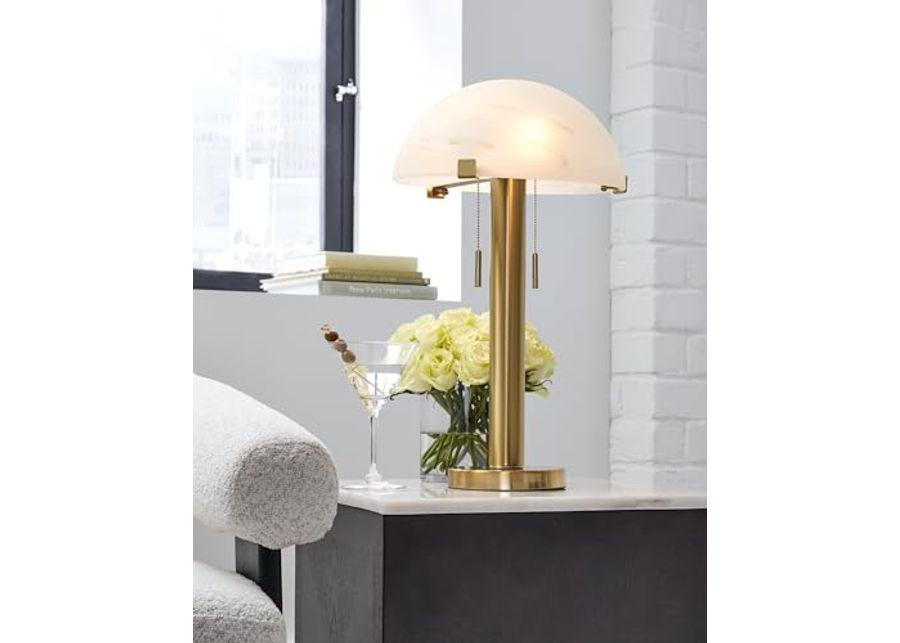 Signature Design by Ashley Tobbinsen Vintage Metal and Glass Table Lamp with Pull Chain Switch and 2 Sockets, Metallic & White