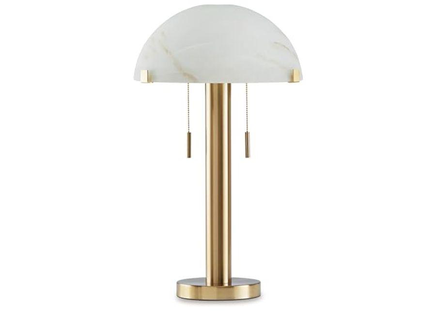 Signature Design by Ashley Tobbinsen Vintage Metal and Glass Table Lamp with Pull Chain Switch and 2 Sockets, Metallic & White