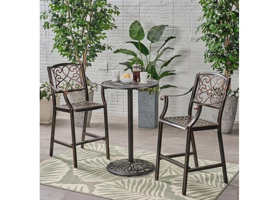 Christopher Knight Home Waterbury Outdoor 3 Piece 2 Seater Cast Aluminum Bar Height Set, 24.25 "W x 25.75 "D x 47.25 "H, Black Copper