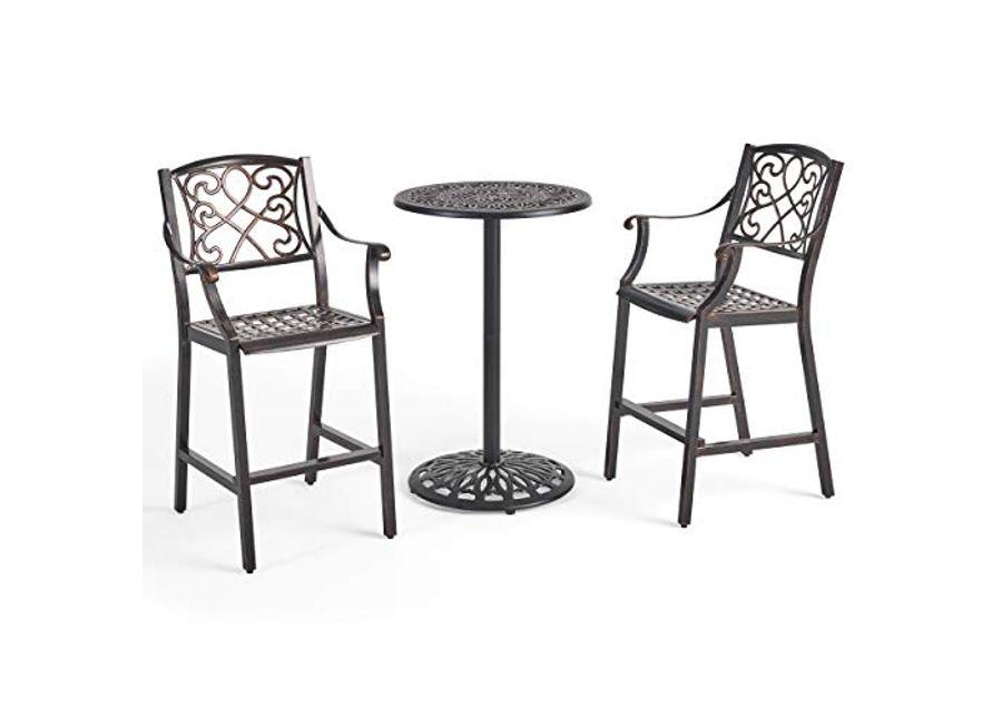 Christopher Knight Home Waterbury Outdoor 3 Piece 2 Seater Cast Aluminum Bar Height Set, 24.25 "W x 25.75 "D x 47.25 "H, Black Copper