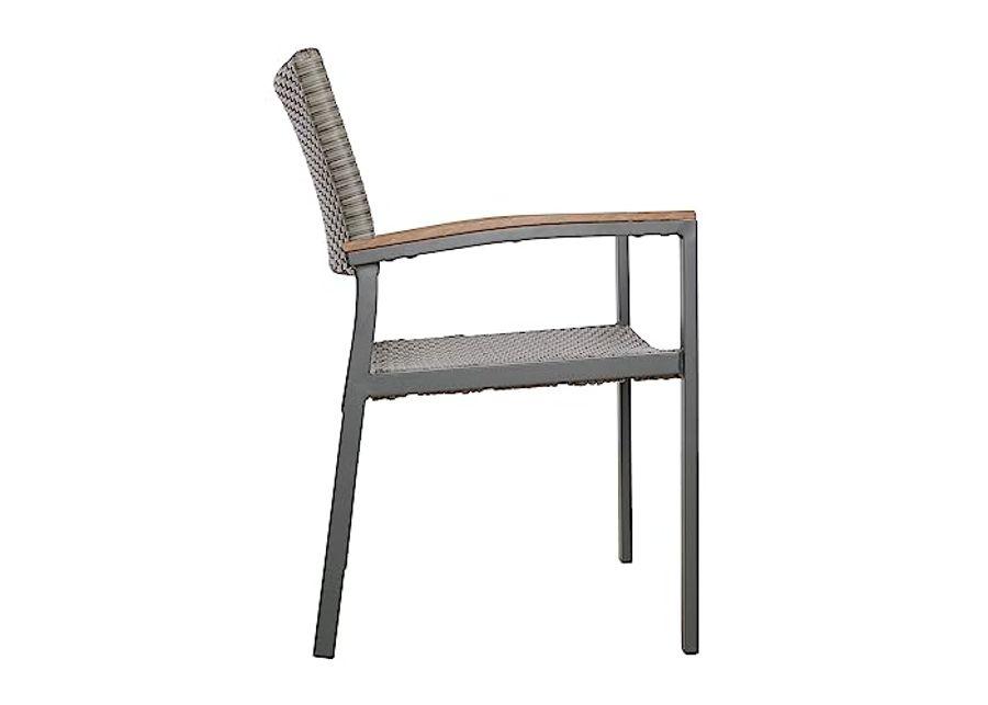 Christopher Knight Home Luton Outdoor Aluminum Dining Chairs Wood Accents and Faux Rattan Seats (Set of 4), 22.25 "W x 24.5 "D x 33.5 "H, Gray + Natural Brown