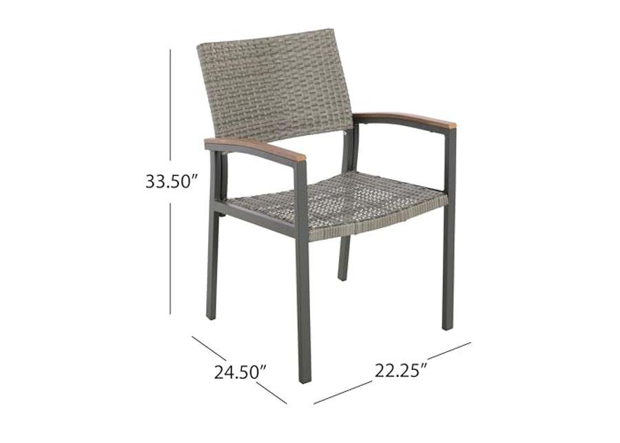 Christopher Knight Home Luton Outdoor Aluminum Dining Chairs Wood Accents and Faux Rattan Seats (Set of 4), 22.25 "W x 24.5 "D x 33.5 "H, Gray + Natural Brown