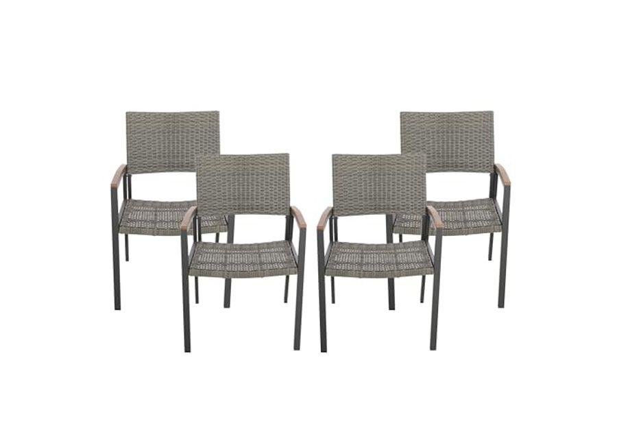 Christopher Knight Home Luton Outdoor Aluminum Dining Chairs Wood Accents and Faux Rattan Seats (Set of 4), 22.25 "W x 24.5 "D x 33.5 "H, Gray + Natural Brown