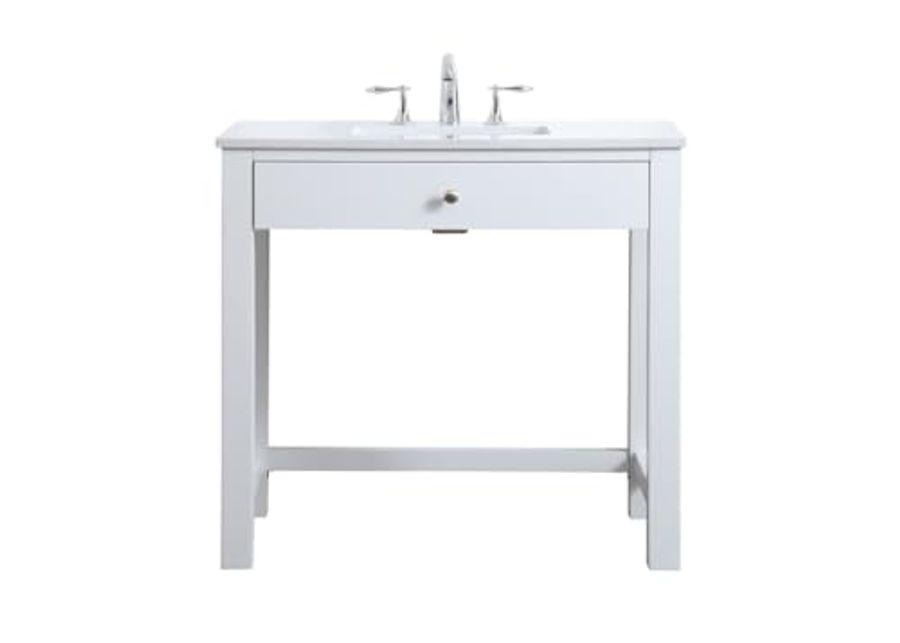 Elegant Lighting VF14836 Hudson 36" Free Standing Single Basin Vanity Set with Cabinet and Marble Vanity Top - White