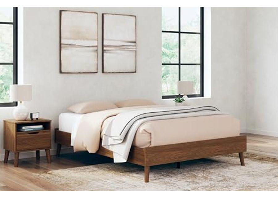 Signature Design by Ashley Fordmont Mid-Century Modern Queen Platform Bed with Metal Slats, No Box Spring Needed, Dark Brown