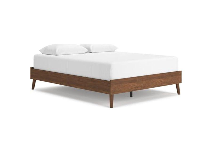 Signature Design by Ashley Fordmont Mid-Century Modern Queen Platform Bed with Metal Slats, No Box Spring Needed, Dark Brown